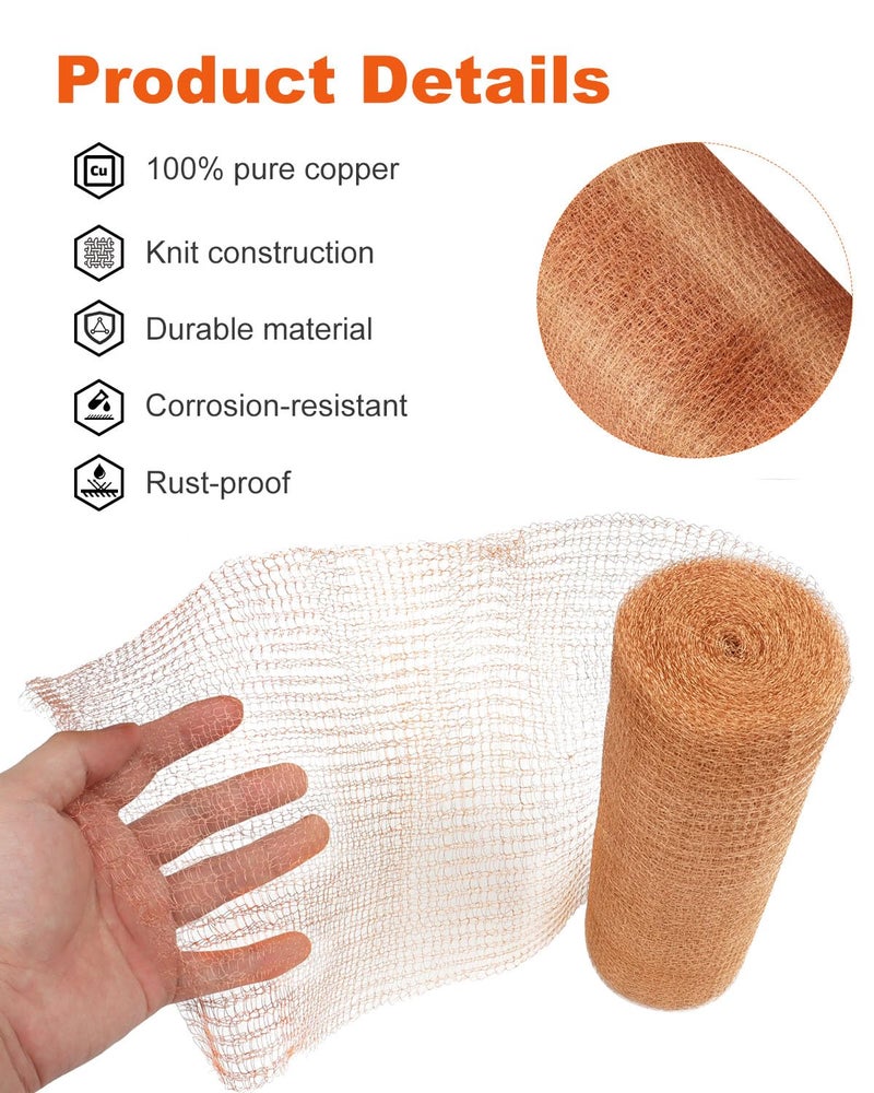 MUZIK 8 Inch x 100 Feet Pure Copper Mesh Roll – Rustproof Rodent Control Wire Mesh Screen for DIY Projects, Pest Barrier, Garden & Vent Protection – Easy to Cut, Durable & Snake Proof - Image 3